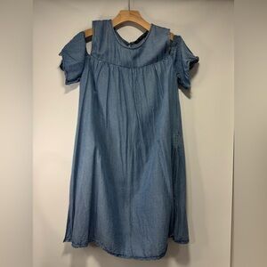 Zara Women's Blue Chambray Cold Shoulder Pockets Tunic Dress Romper Size M
